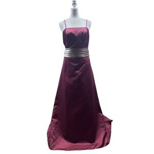 Alexia II Burgundy Satin Formal Gown Champagne Bow Waist Wrap Prom Dress 16